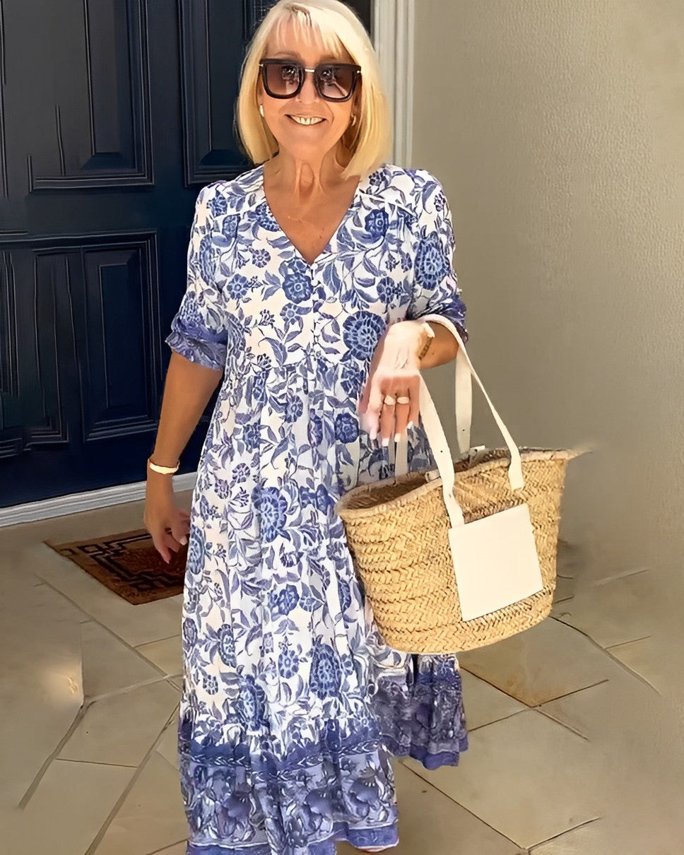 PATRICIA | GRACEFUL FLORAL V-NECK MIDI DRESS