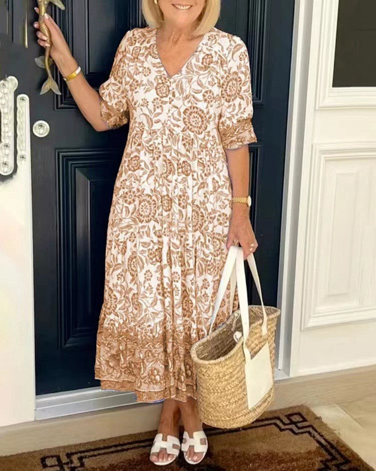 PATRICIA | GRACEFUL FLORAL V-NECK MIDI DRESS