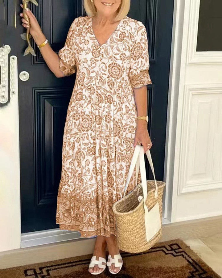 PATRICIA | GRACEFUL FLORAL V-NECK MIDI DRESS