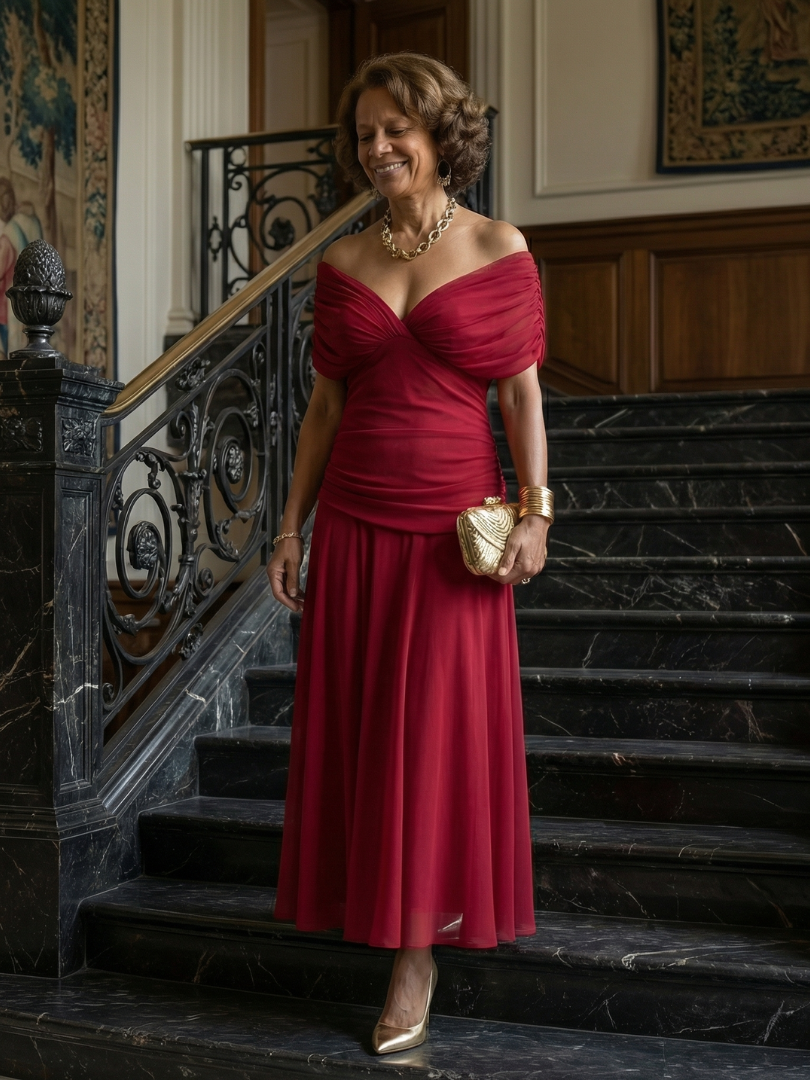 JANET | OFF-SHOULDER FLOW MIDI DRESS
