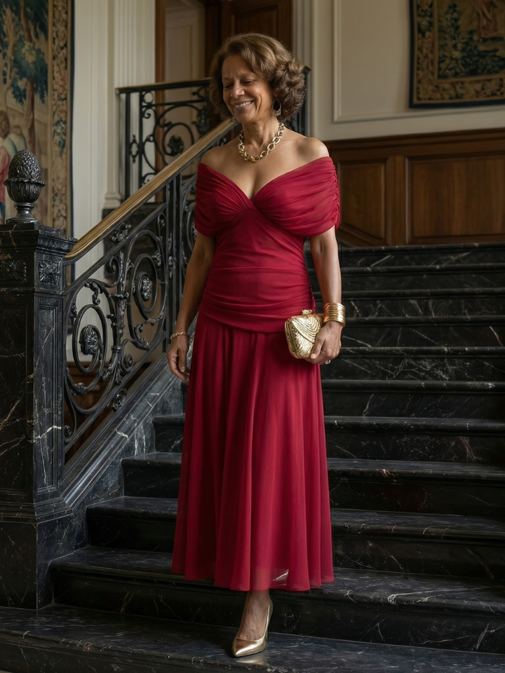 JANET | OFF-SHOULDER FLOW MIDI DRESS