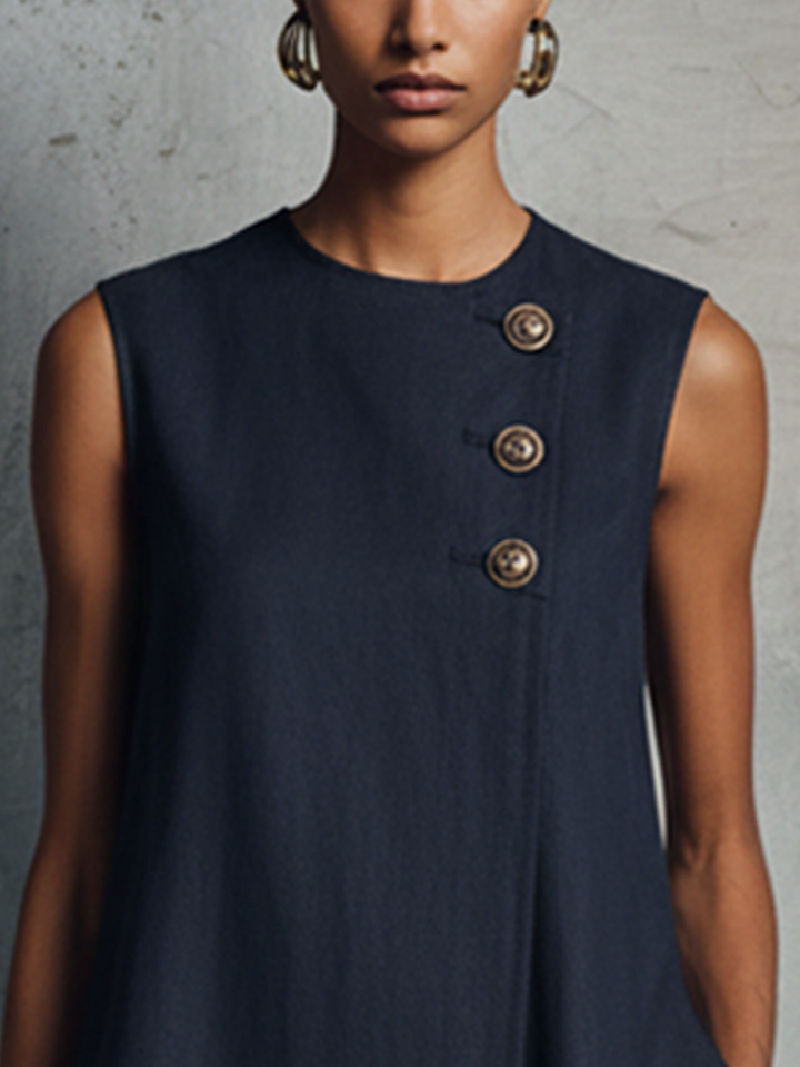 Delphine Asymmetric Button Mini Dress - view 2