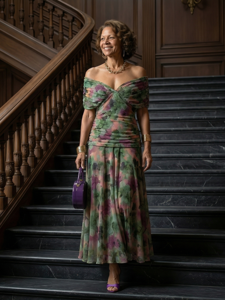 JANET | OFF-SHOULDER FLOW MIDI DRESS