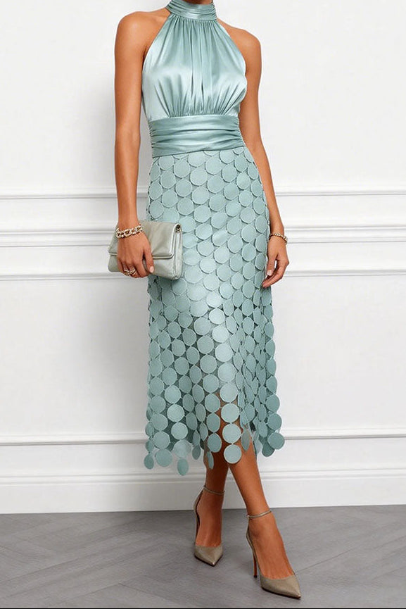 Vienna Halter Satin Occasion Dress - Mint