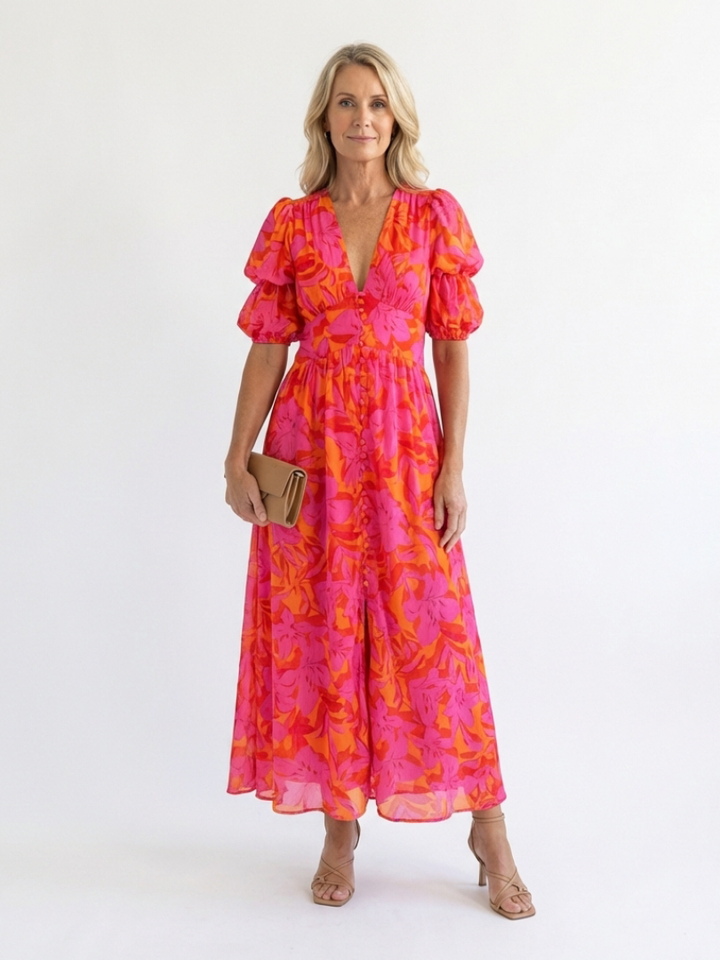 VALERIE | FLORAL PUFF SLEEVE MIDI DRESS