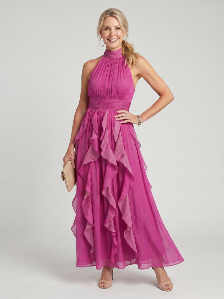 AUDREY | HIGH NECK RUFFLE MAXI DRESS