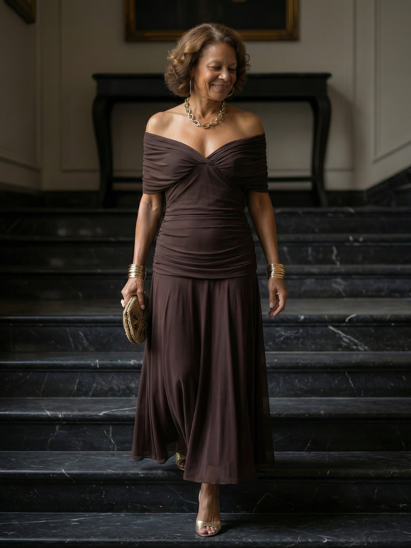 JANET | OFF-SHOULDER FLOW MIDI DRESS