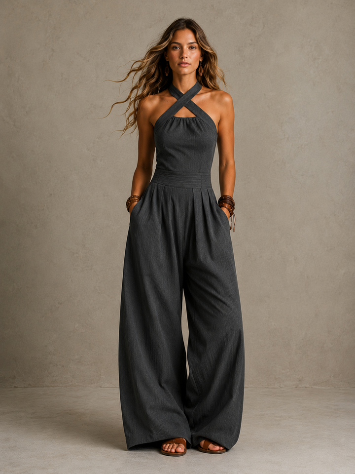 Serena Crossover Neckline Jumpsuit - Black