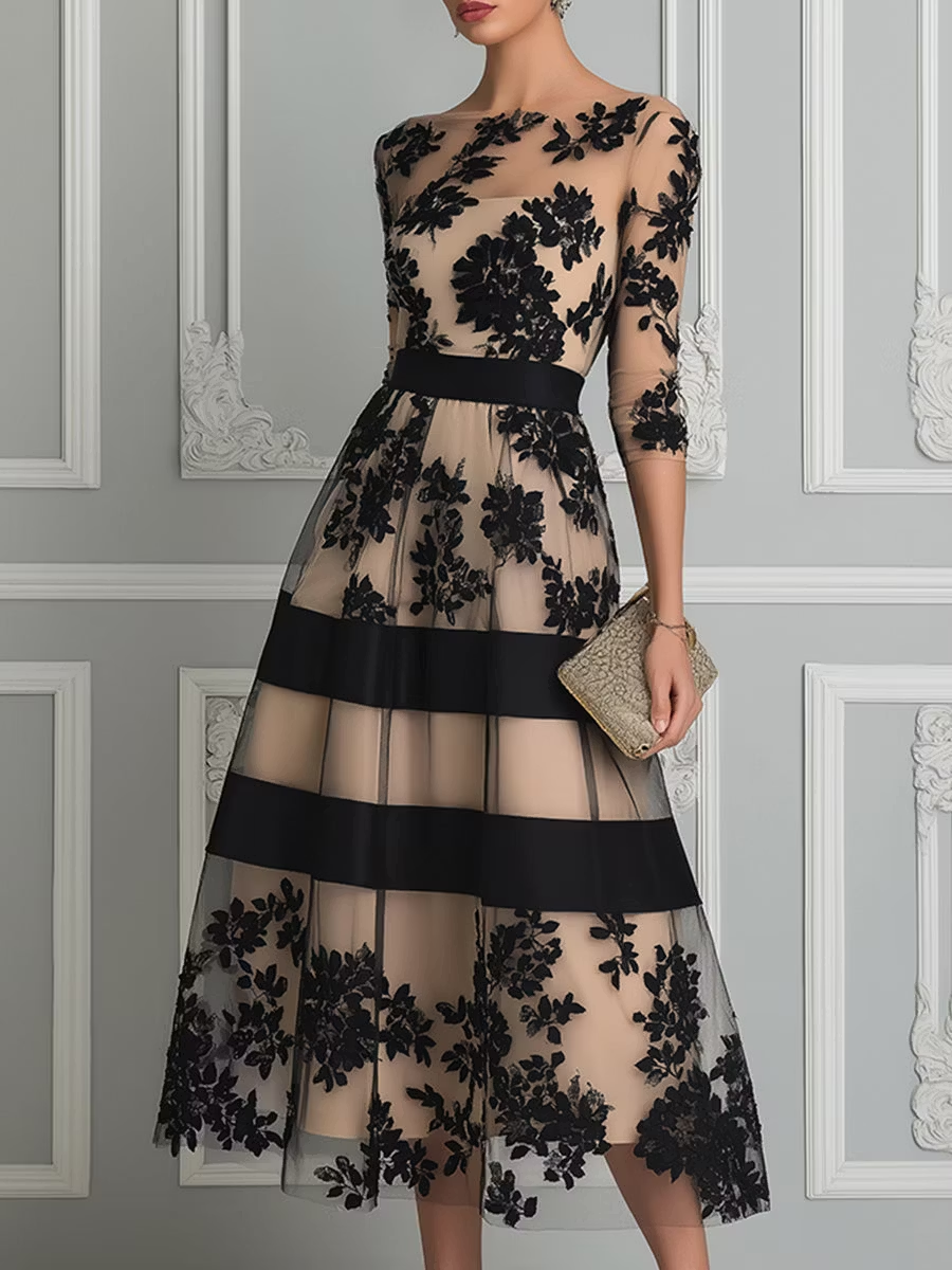 Evelyn | Floral Lace Midi Dress