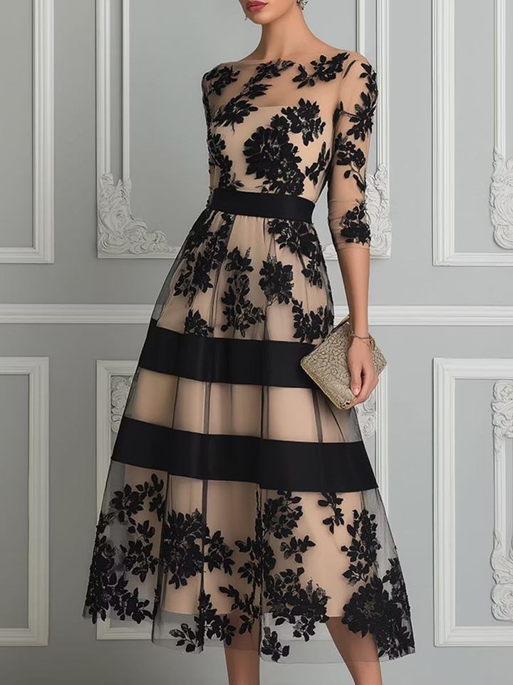 Evelyn | Floral Lace Midi Dress