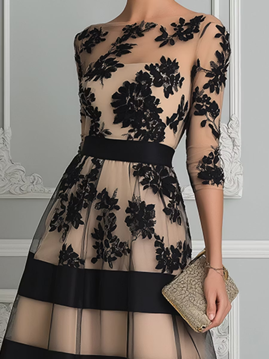 Evelyn | Floral Lace Midi Dress