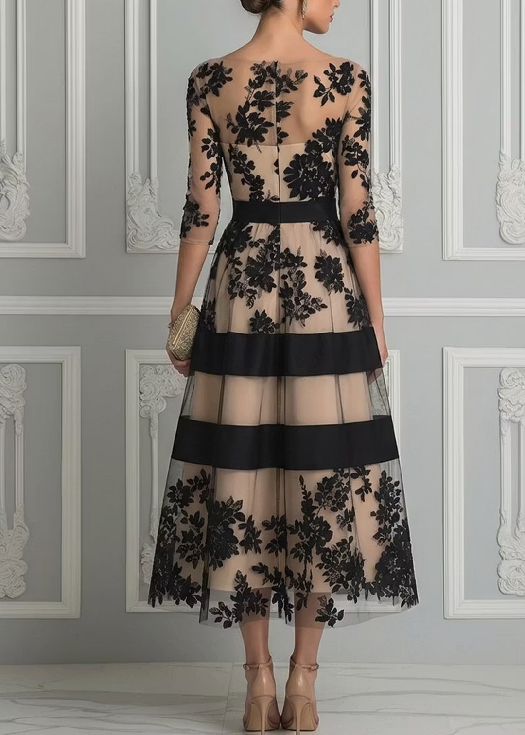 Evelyn | Floral Lace Midi Dress