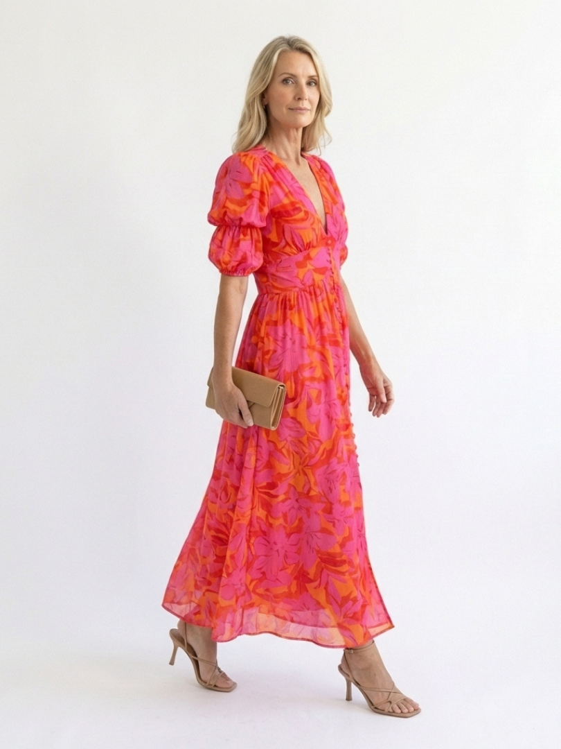 VALERIE | FLORAL PUFF SLEEVE MIDI DRESS