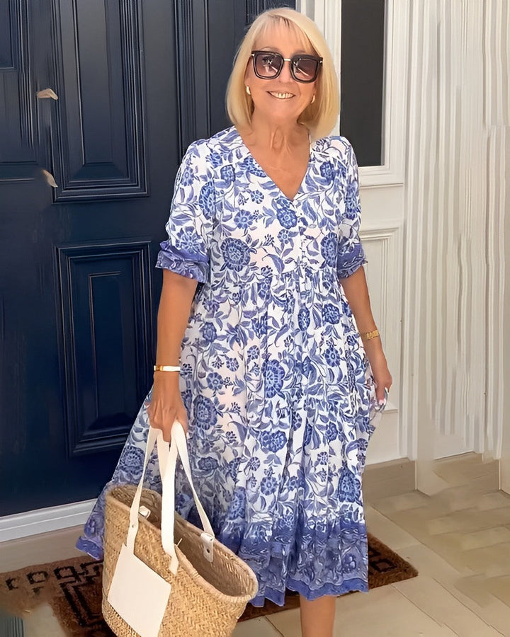 PATRICIA | GRACEFUL FLORAL V-NECK MIDI DRESS