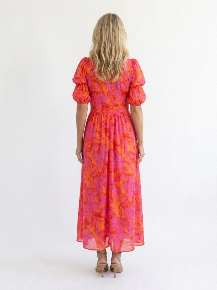 VALERIE | FLORAL PUFF SLEEVE MIDI DRESS