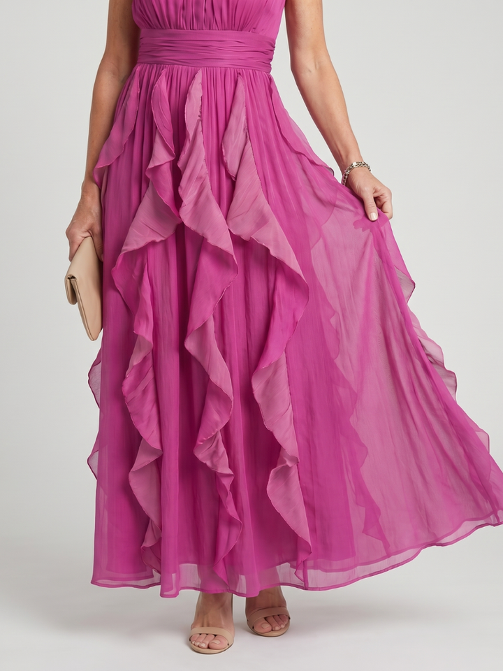 AUDREY | HIGH NECK RUFFLE MAXI DRESS