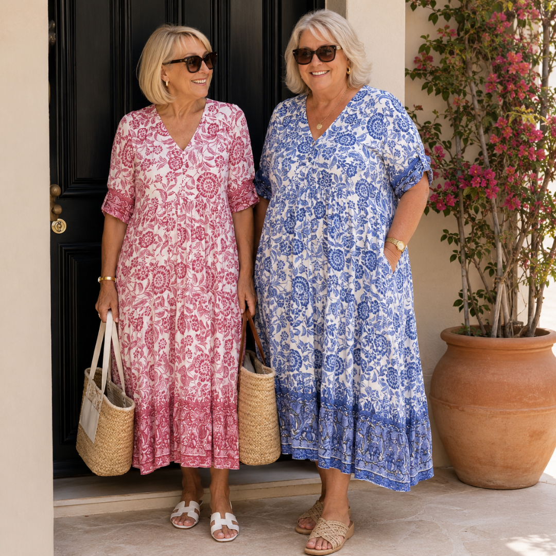 PATRICIA | GRACEFUL FLORAL V-NECK MIDI DRESS