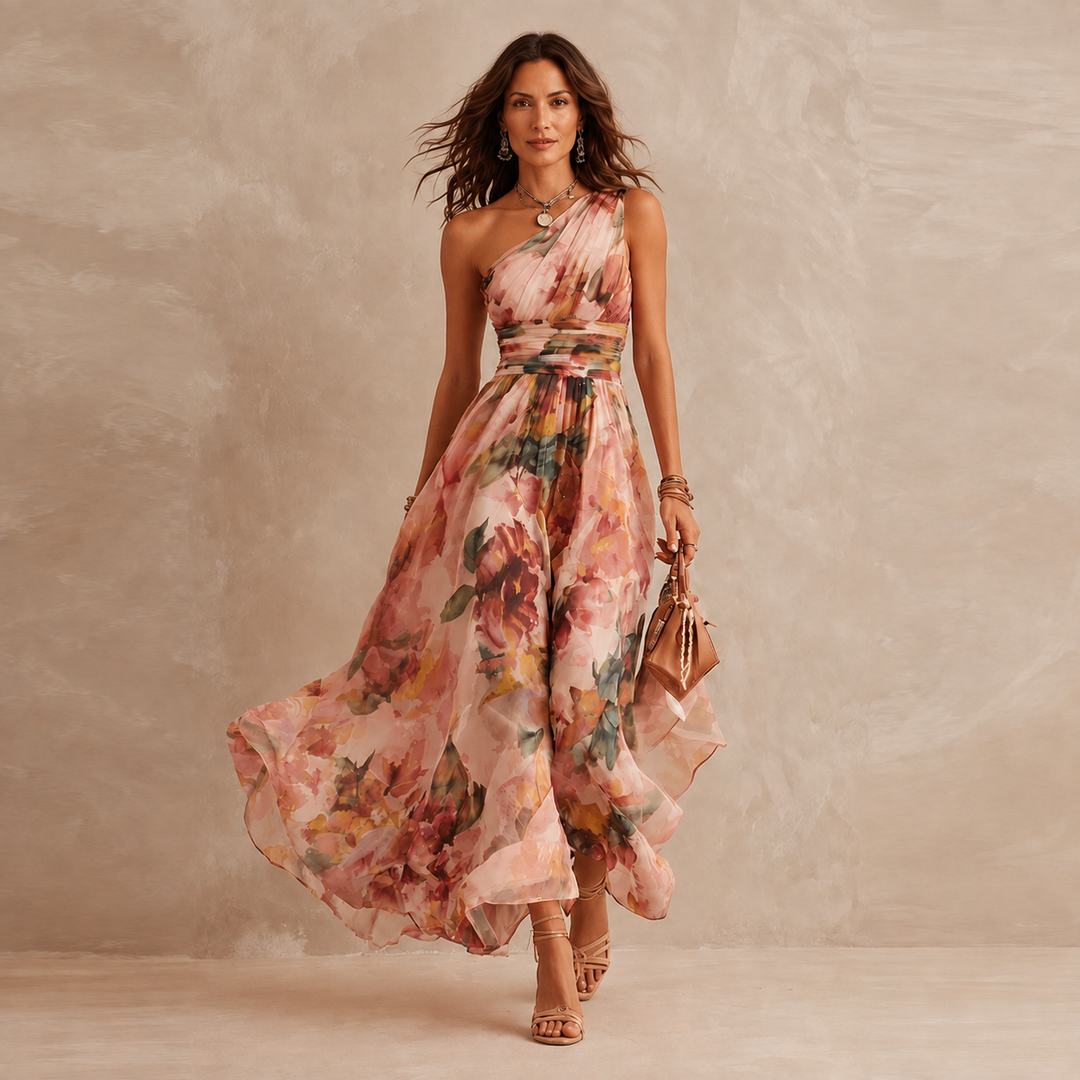 Ophelia One-Shoulder Floral Maxi Dress - Pink