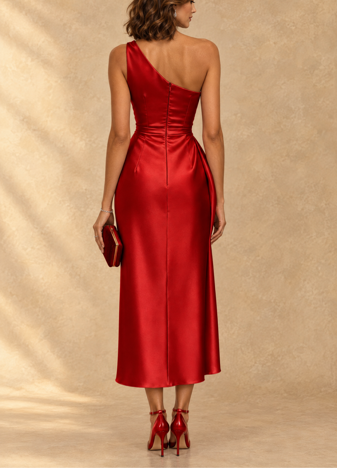 Diane | Elegant One-Shoulder Satin Midi Dress