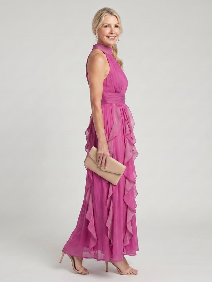 AUDREY | HIGH NECK RUFFLE MAXI DRESS