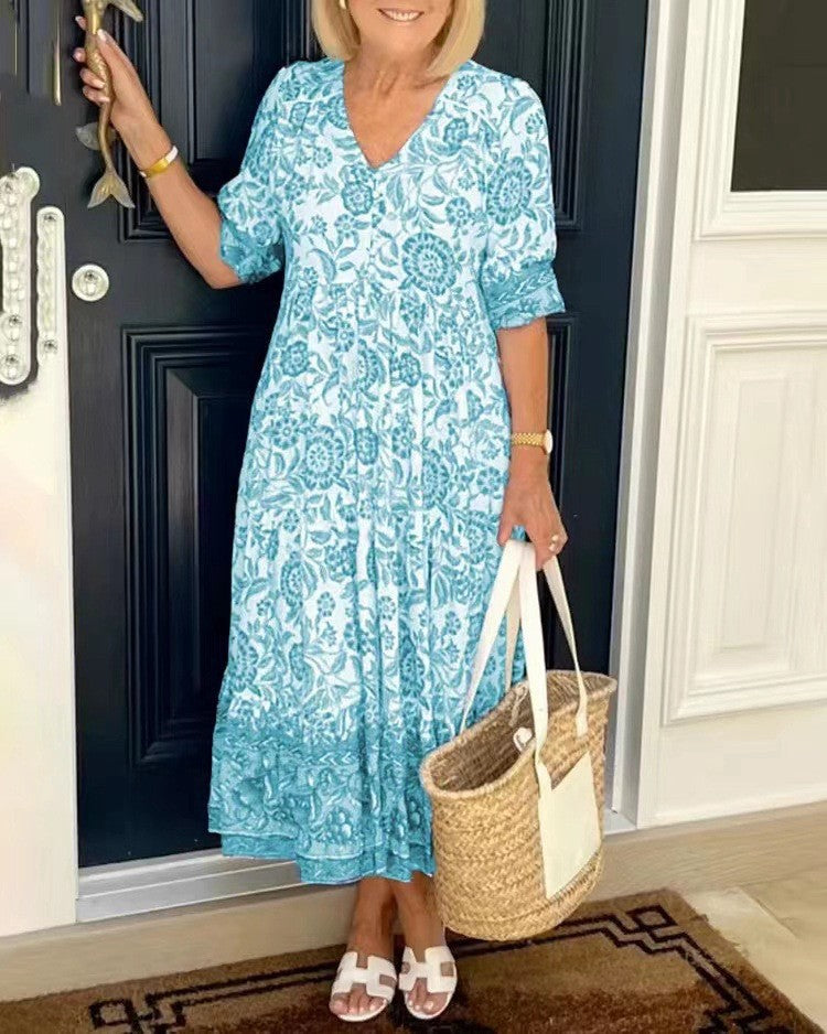PATRICIA | GRACEFUL FLORAL V-NECK MIDI DRESS