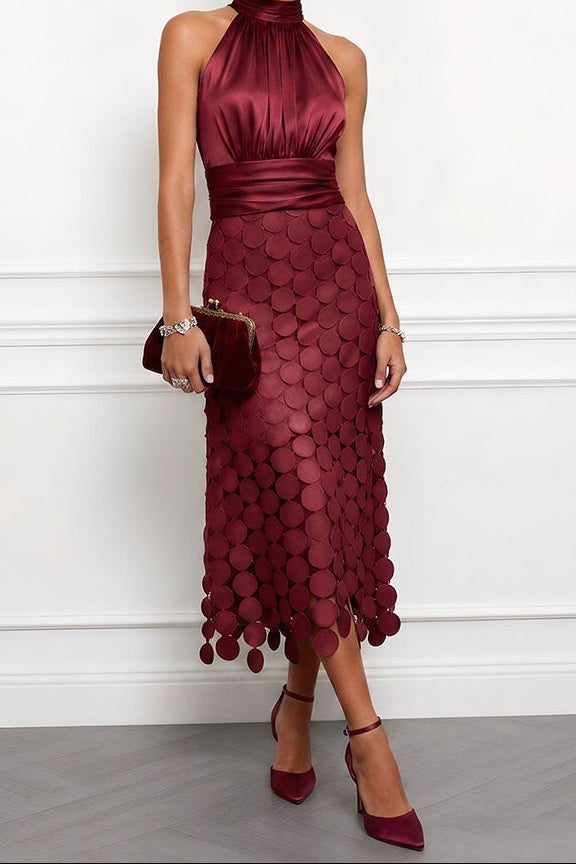 Vienna Halter Satin Occasion Dress - Red Wine