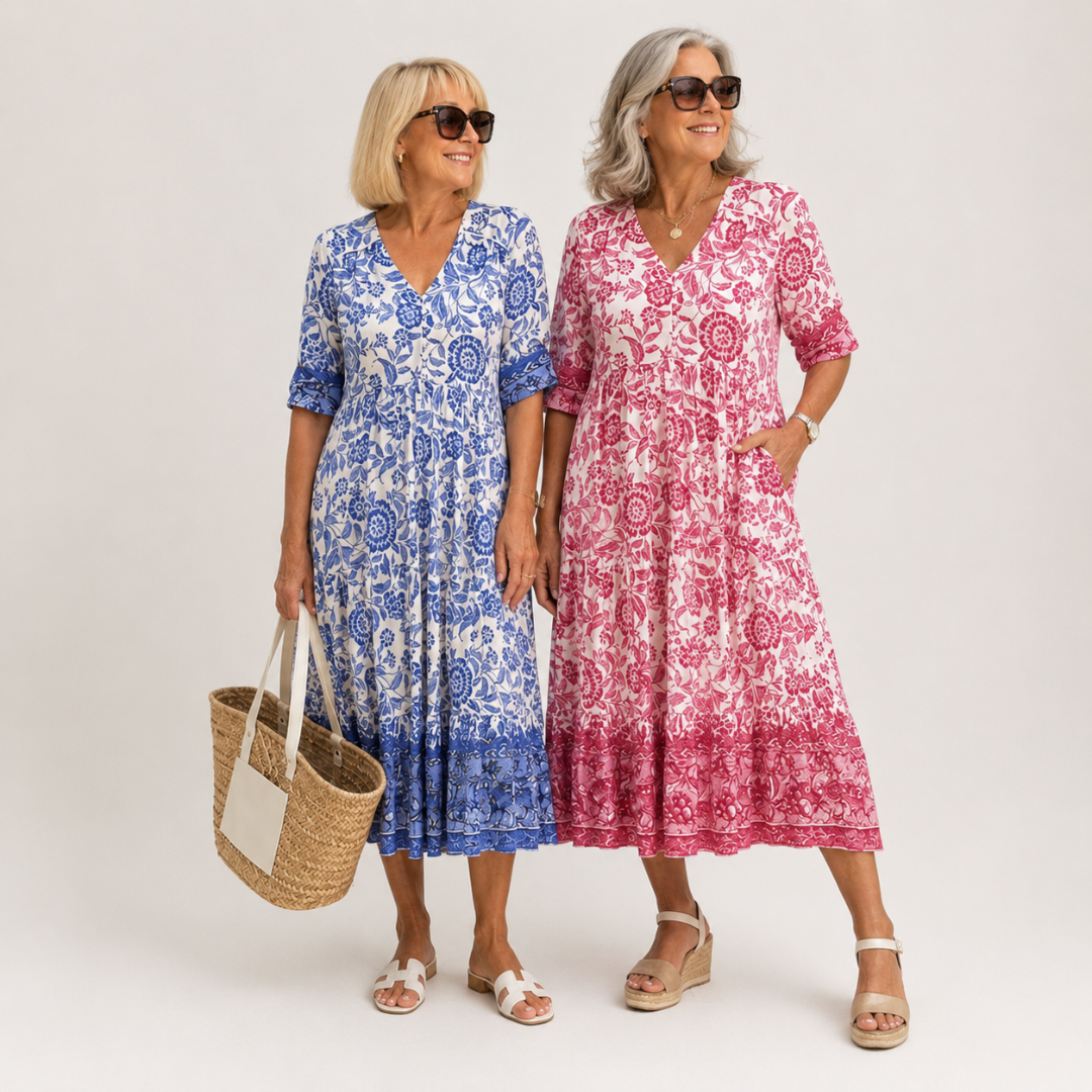 PATRICIA | GRACEFUL FLORAL V-NECK MIDI DRESS