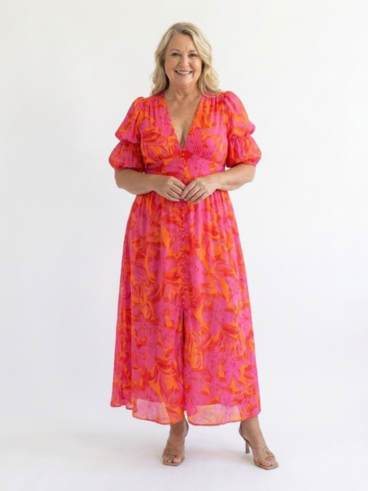 VALERIE | FLORAL PUFF SLEEVE MIDI DRESS
