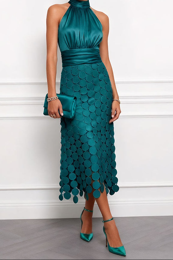 Vienna Halter Satin Occasion Dress - Dark Green