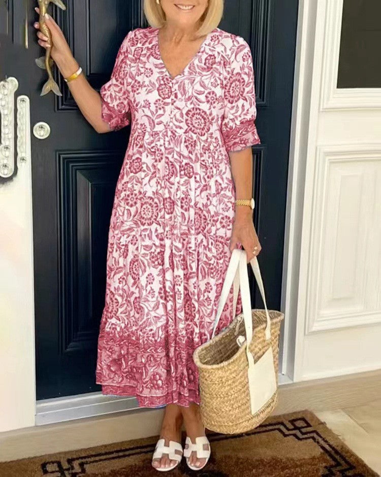 PATRICIA | GRACEFUL FLORAL V-NECK MIDI DRESS