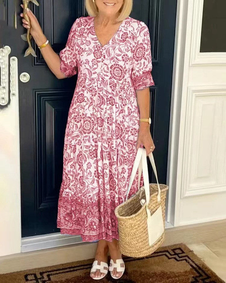 PATRICIA | GRACEFUL FLORAL V-NECK MIDI DRESS