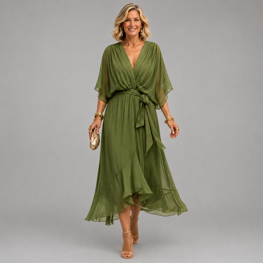 HELEN | ELEGANT V-NECK MIDI DRESS