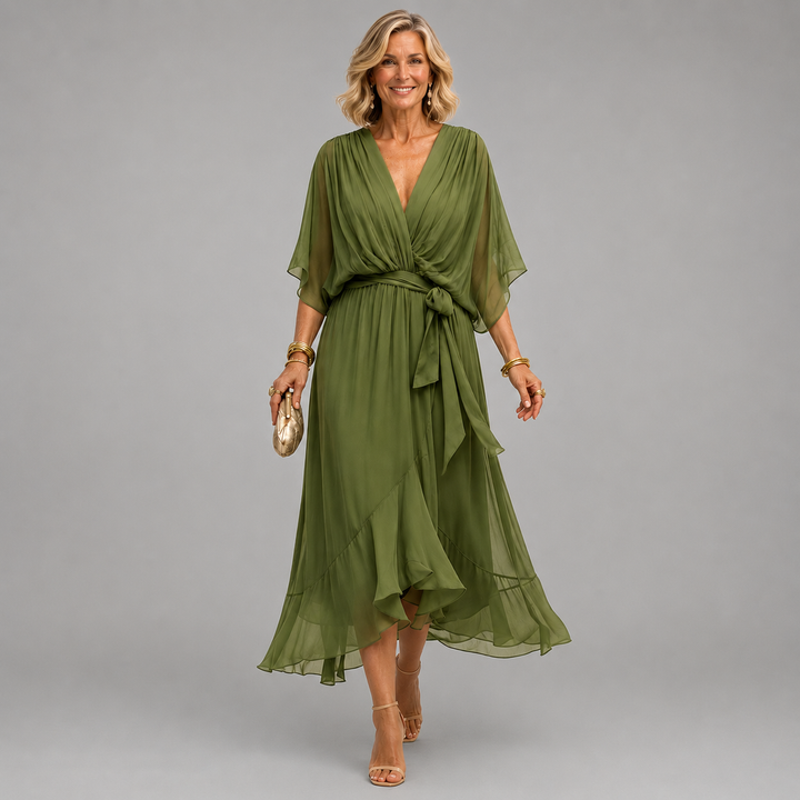 HELEN | ELEGANT V-NECK MIDI DRESS
