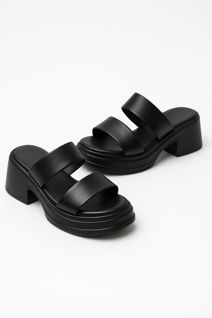Calf Leather Sandals | Chunky High Heel