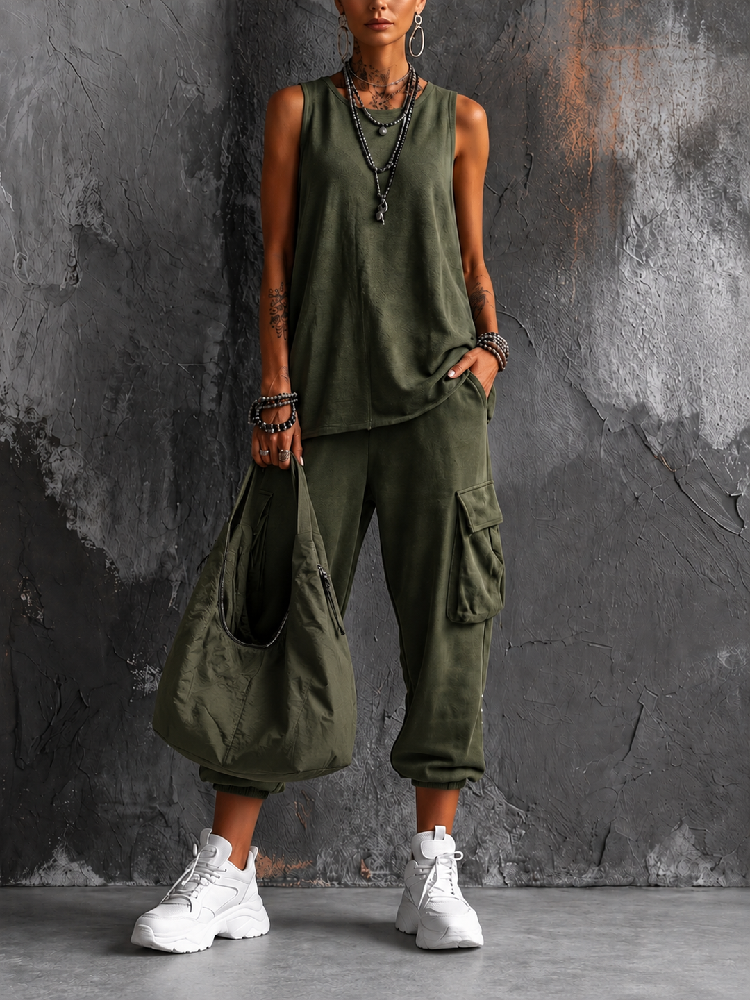 Valentina Relaxed Two-Piece Travel Set - Green