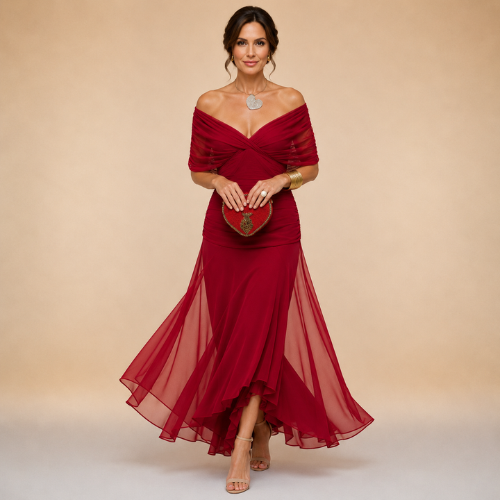 Camille Flowing V-Neck Maxi Dress - Venetian Red