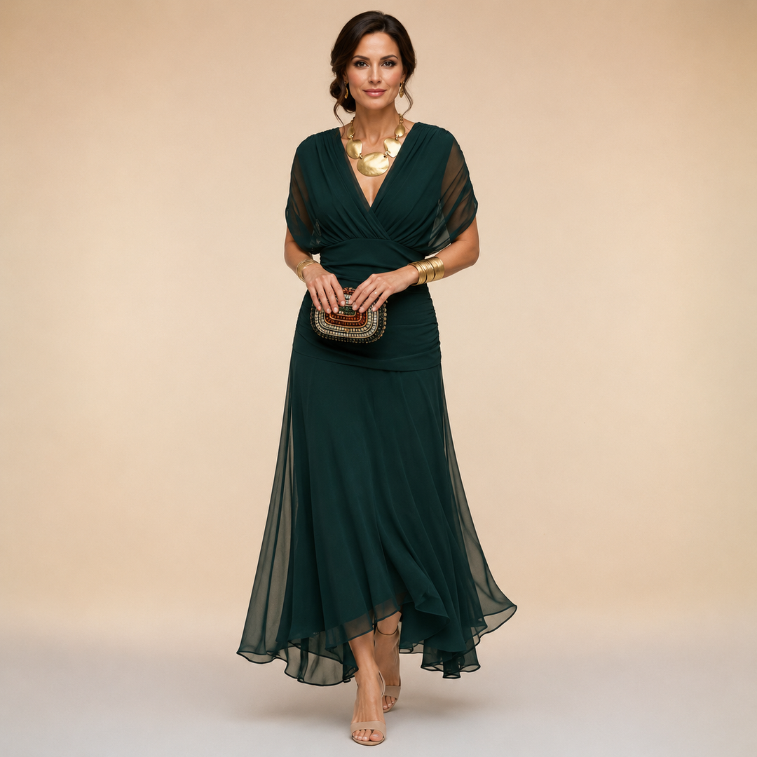 Camille Flowing V-Neck Maxi Dress - Dark Green
