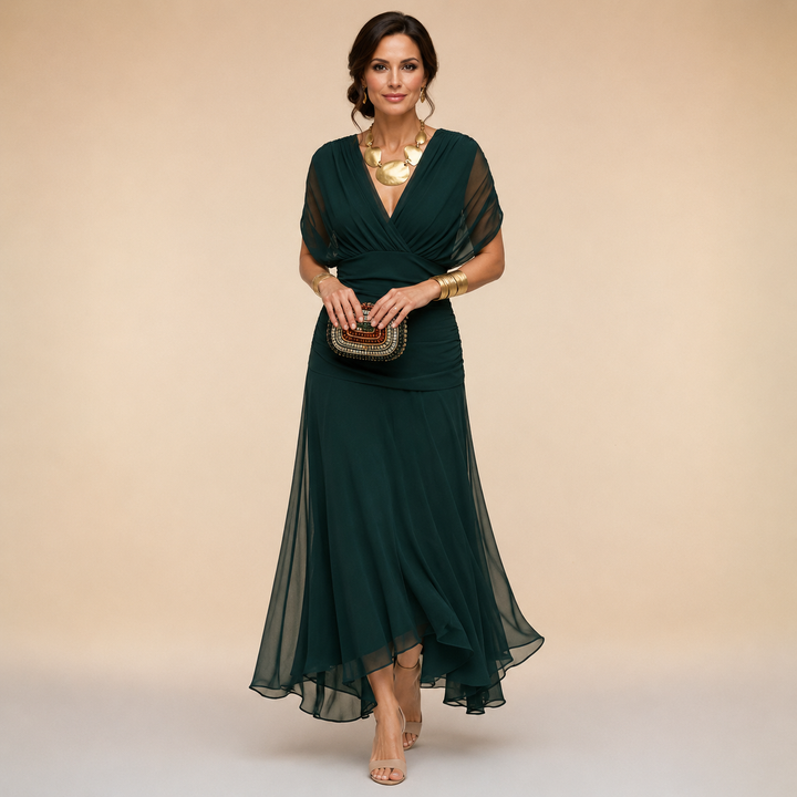 Camille Flowing V-Neck Maxi Dress - Dark Green