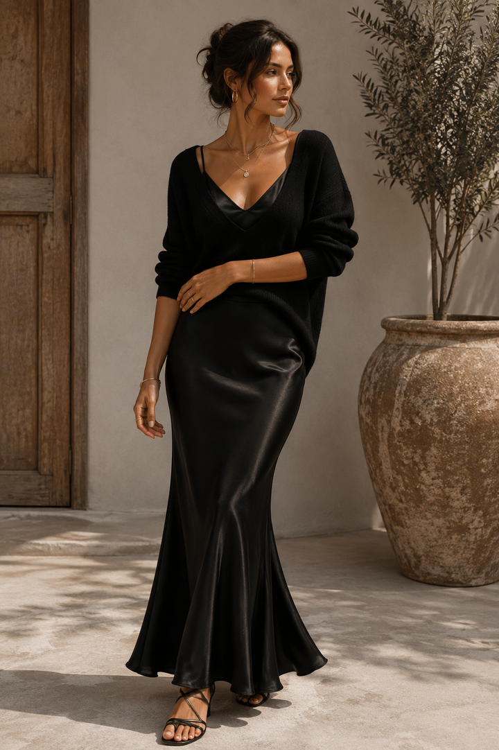 Odile Satin-Finish Dress with Jumper - view 6