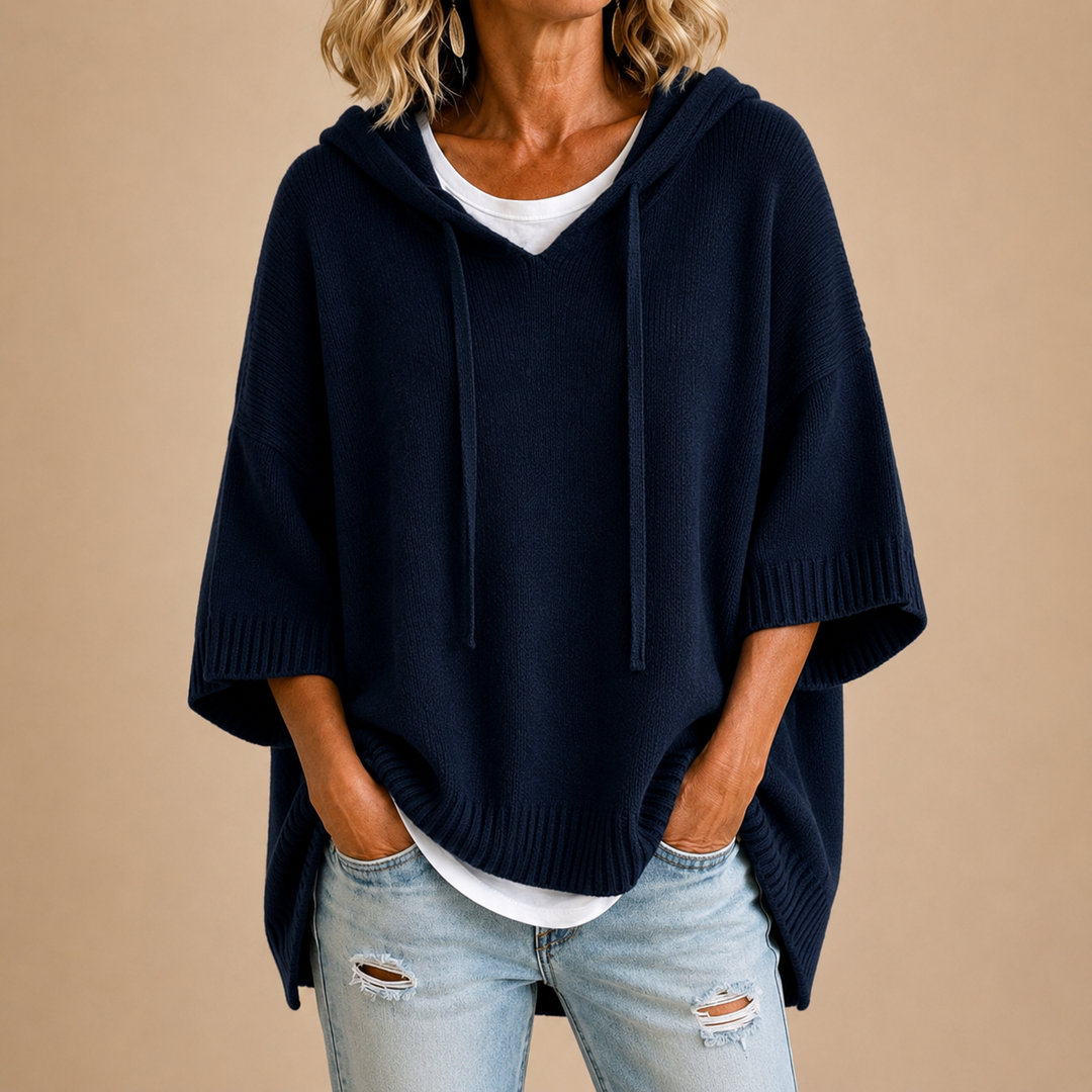 Margaux Cosy Hooded Sweater - Navy Blue