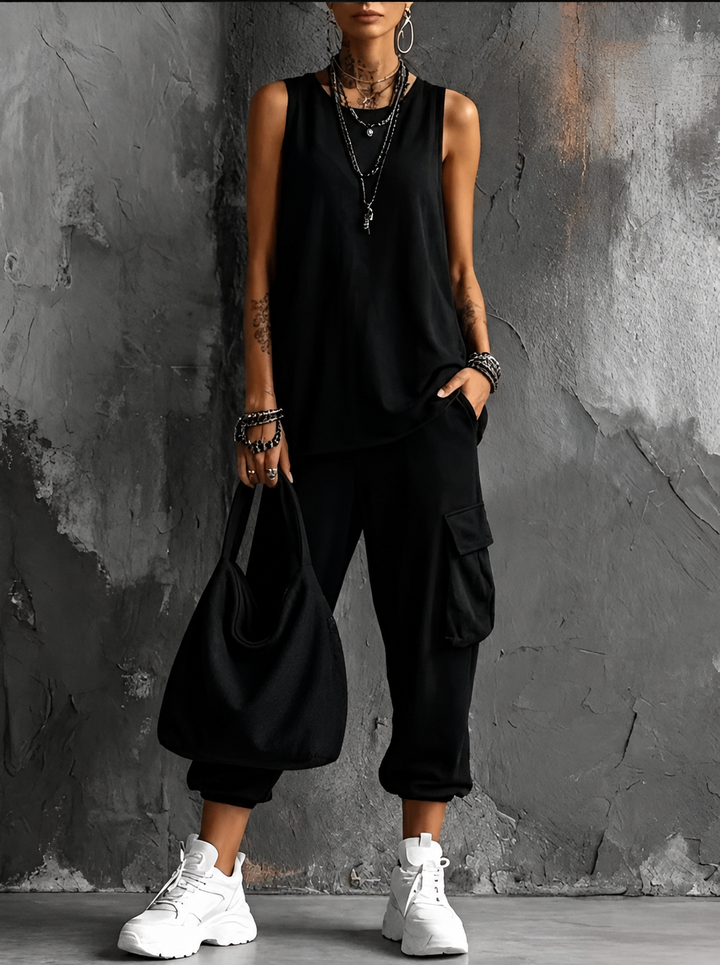 Valentina Relaxed Two-Piece Travel Set - Black