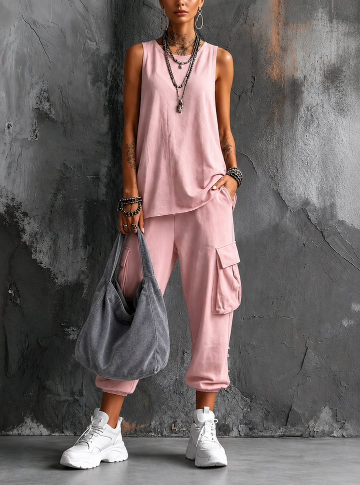 Valentina Relaxed Two-Piece Travel Set - Pink