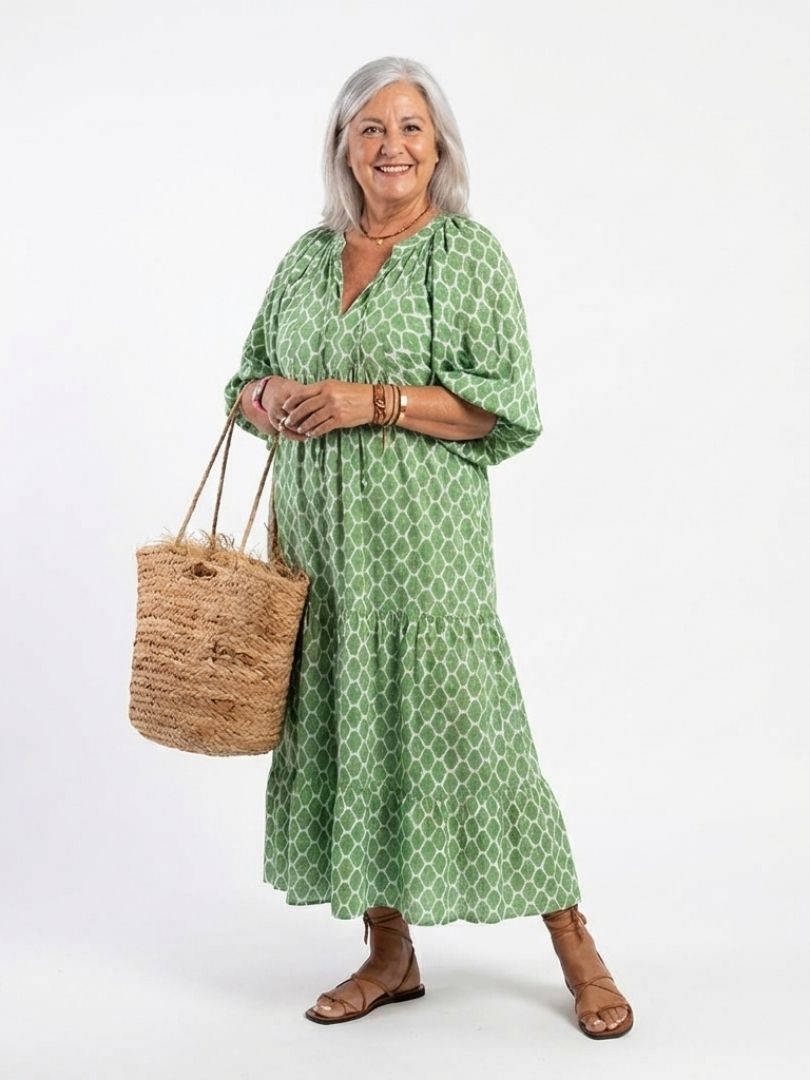 PAULINE | PATTERNED V-NECK MIDI DRESS