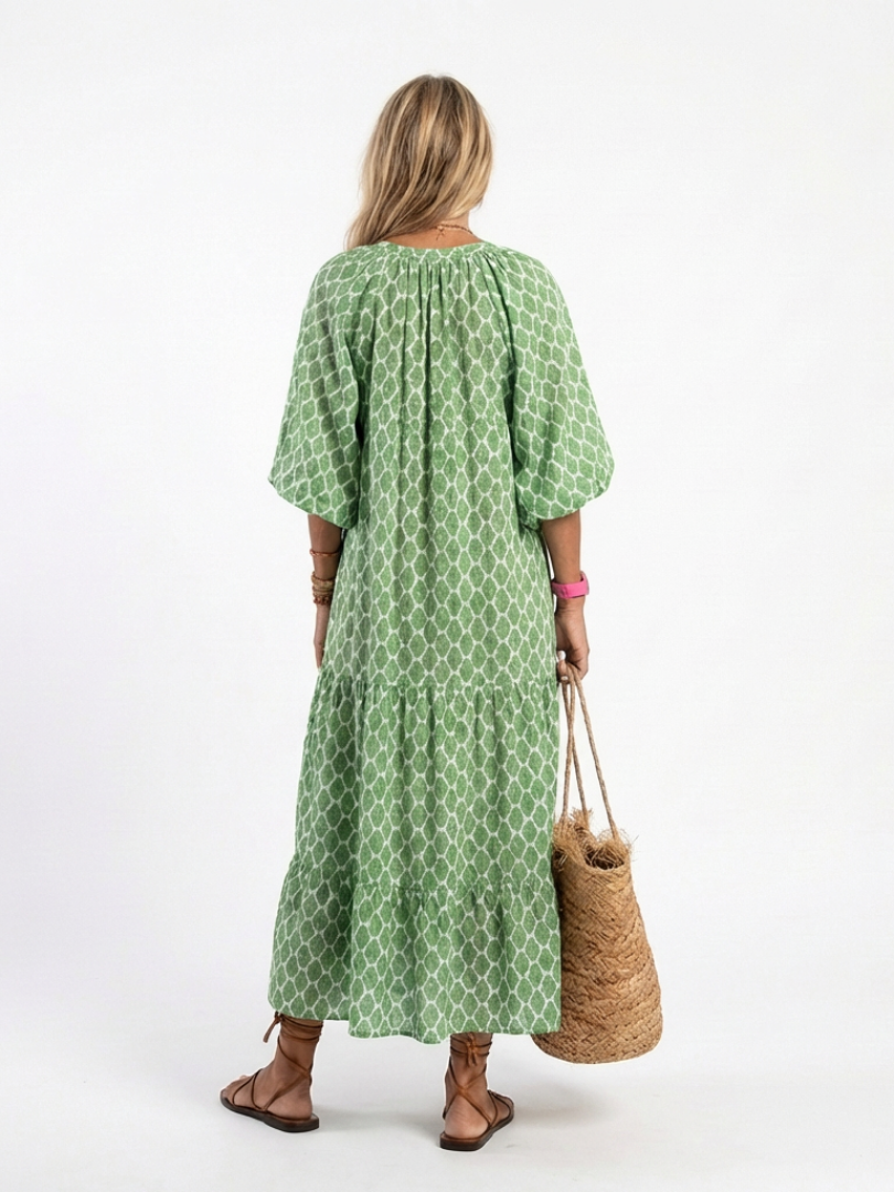 PAULINE | PATTERNED V-NECK MIDI DRESS