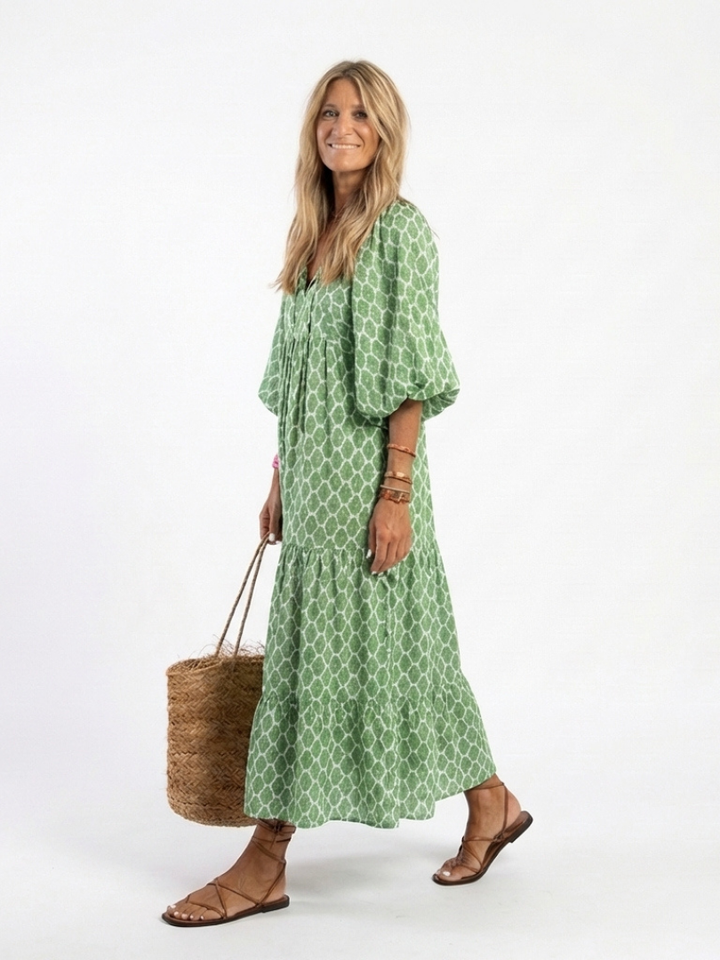PAULINE | PATTERNED V-NECK MIDI DRESS