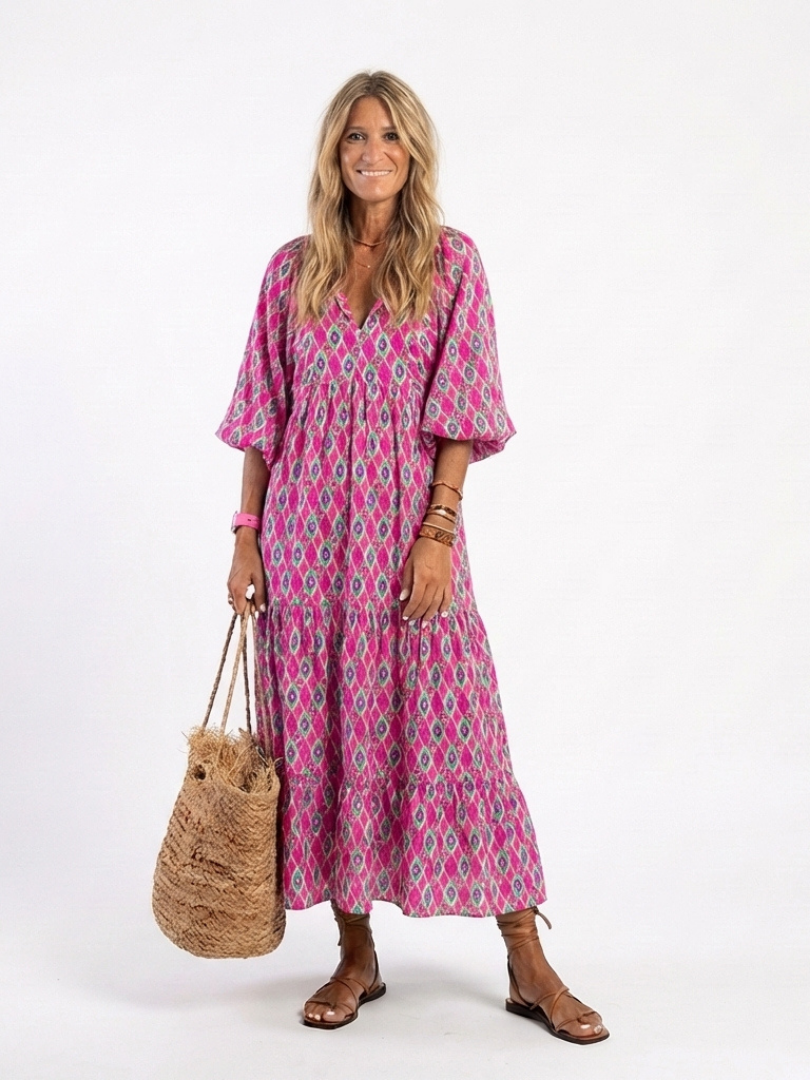 PAULINE | PATTERNED V-NECK MIDI DRESS