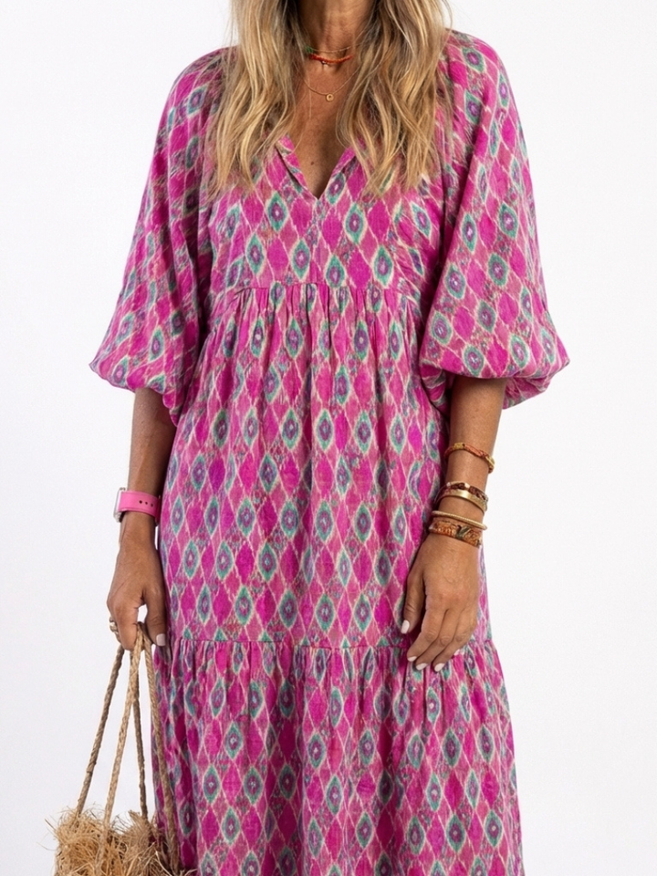 PAULINE | PATTERNED V-NECK MIDI DRESS