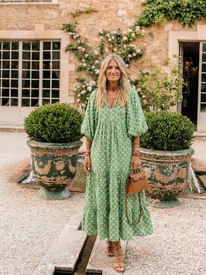 PAULINE | PATTERNED V-NECK MIDI DRESS