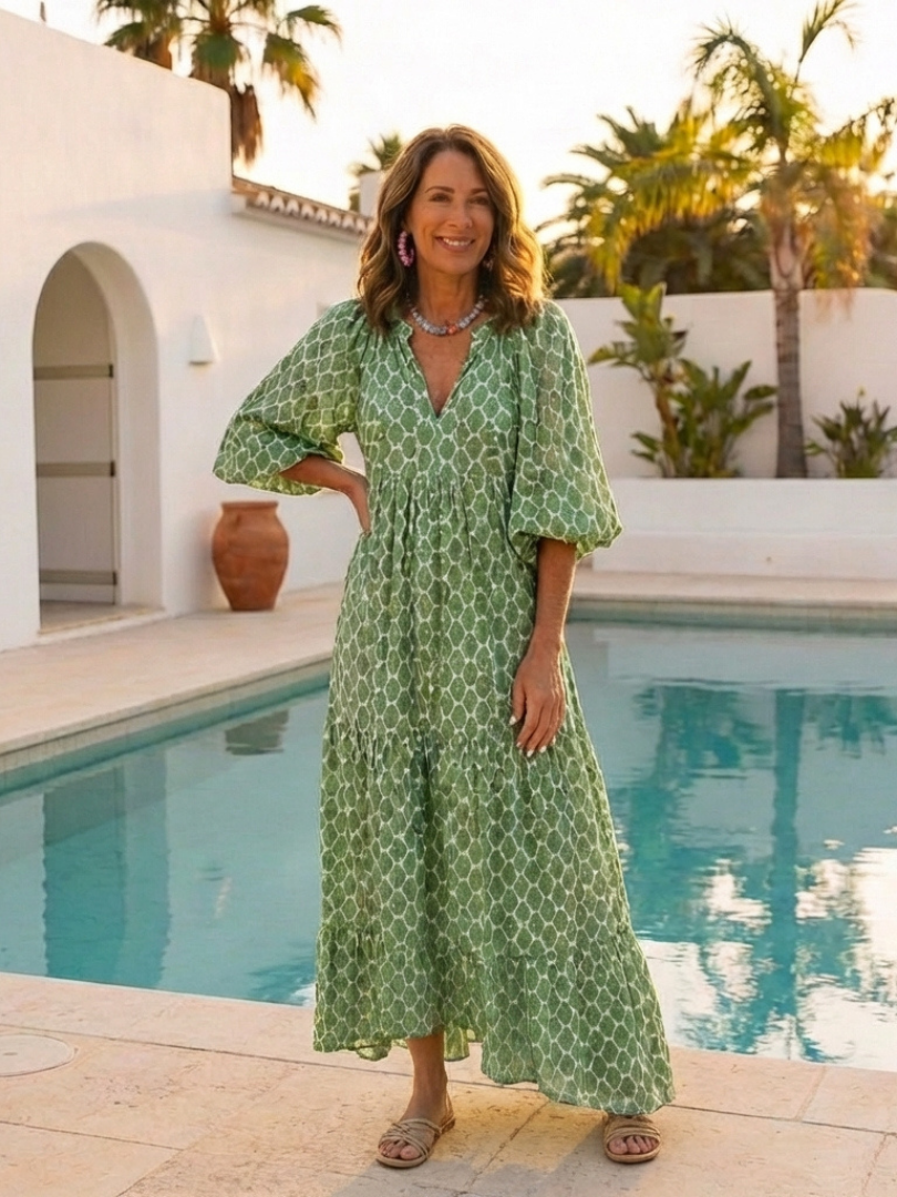 PAULINE | PATTERNED V-NECK MIDI DRESS