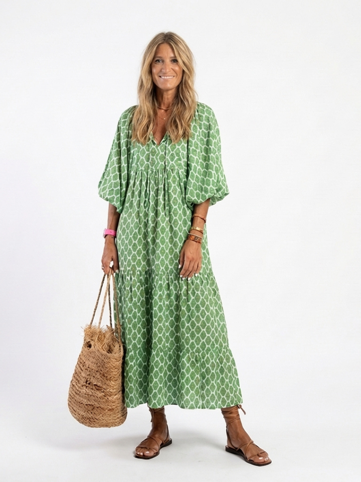 PAULINE | PATTERNED V-NECK MIDI DRESS